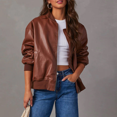 Avery | Women's Oversized Bomber Leather Jacket Faux