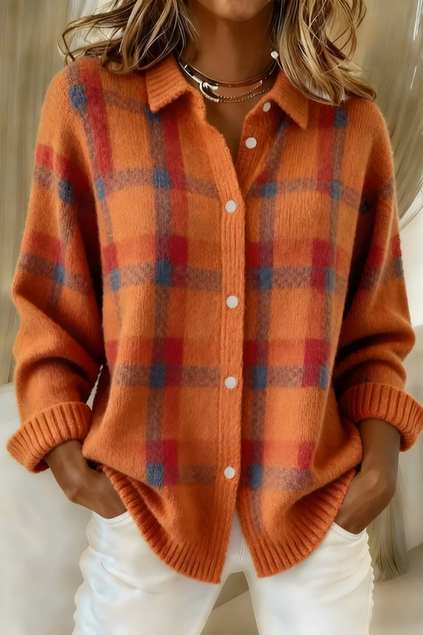 Julienne | Women's Plaid Knitted Cardigan Open Front
