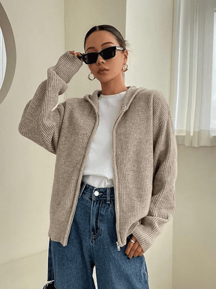 Ivy | Women's Hooded Zip up Knitted Sweater