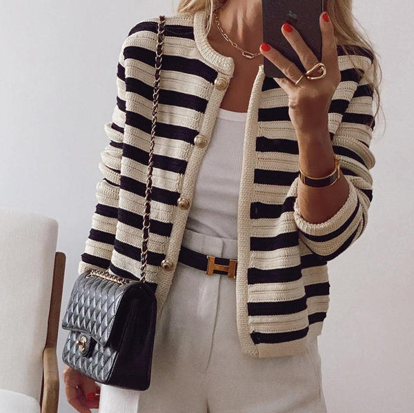 Josephine | Women's Striped Button Front Cardigan Knitted