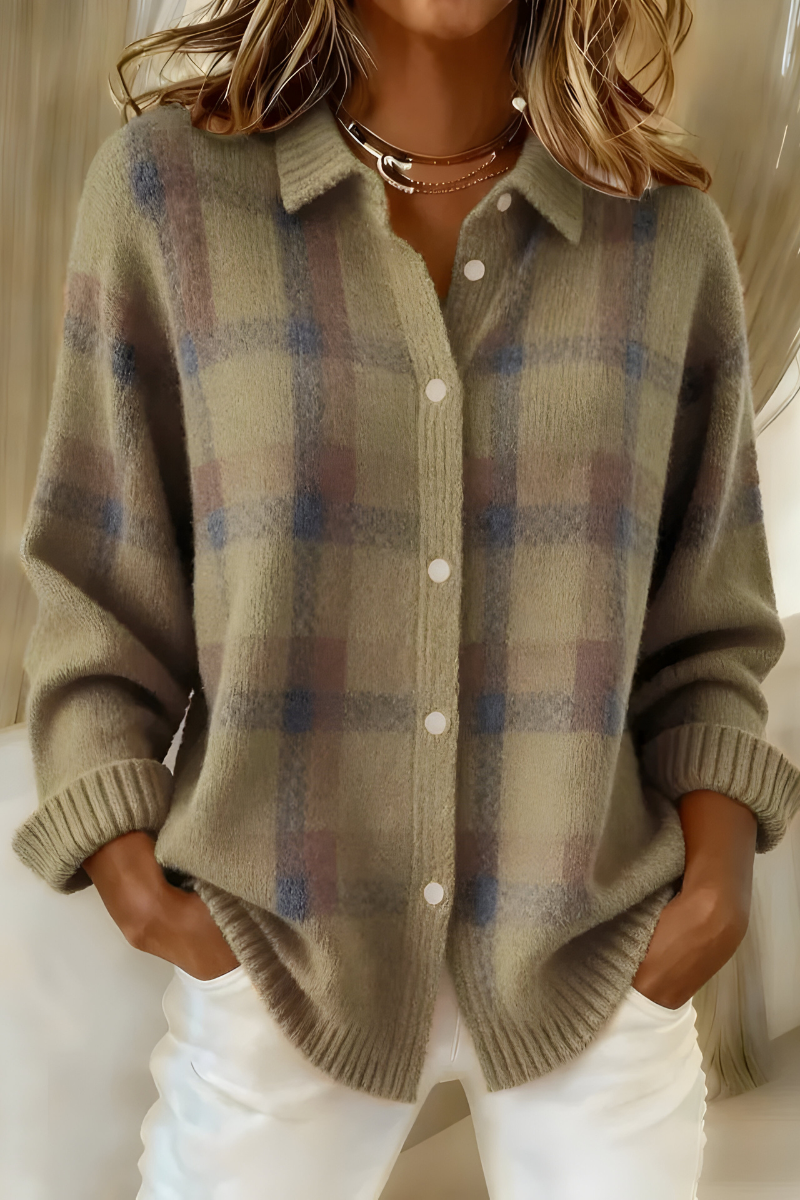 Julienne | Women's Plaid Knitted Cardigan Open Front