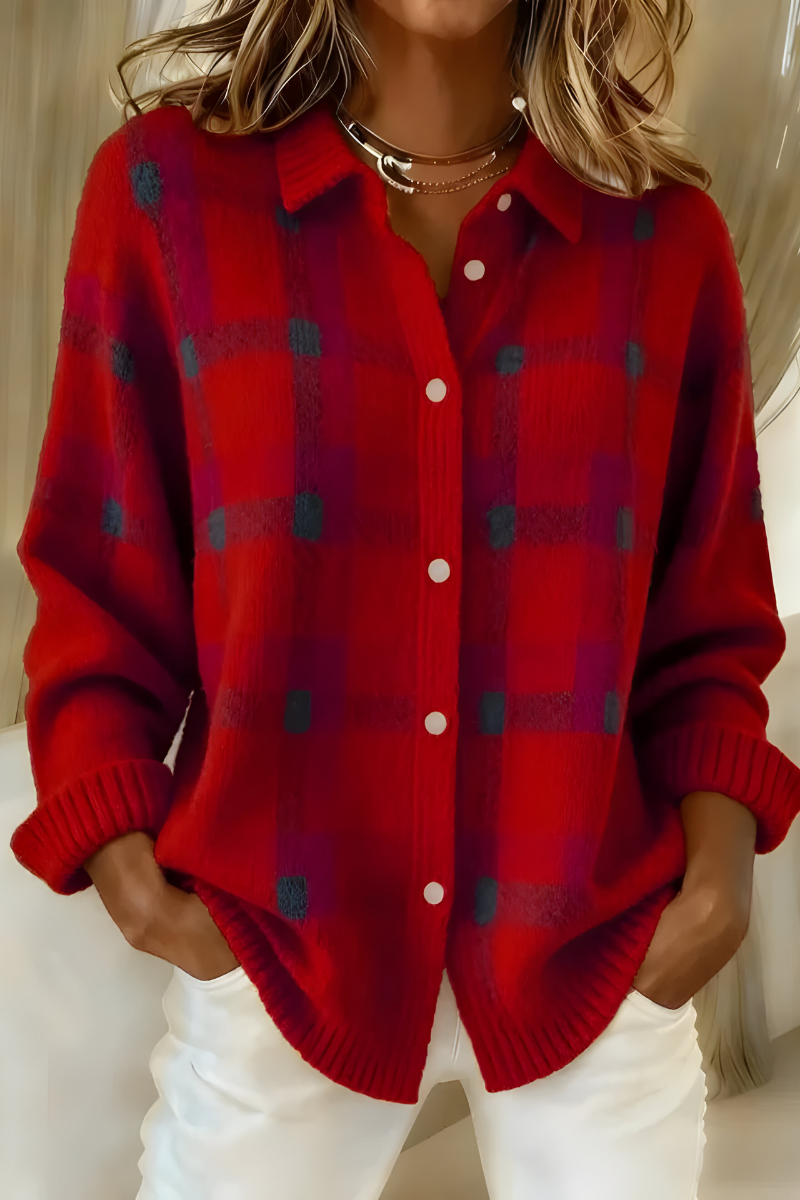 Julienne | Women's Plaid Knitted Cardigan Open Front