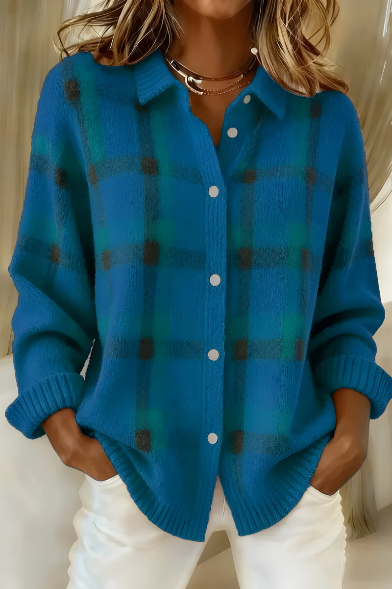 Julienne | Women's Plaid Knitted Cardigan Open Front