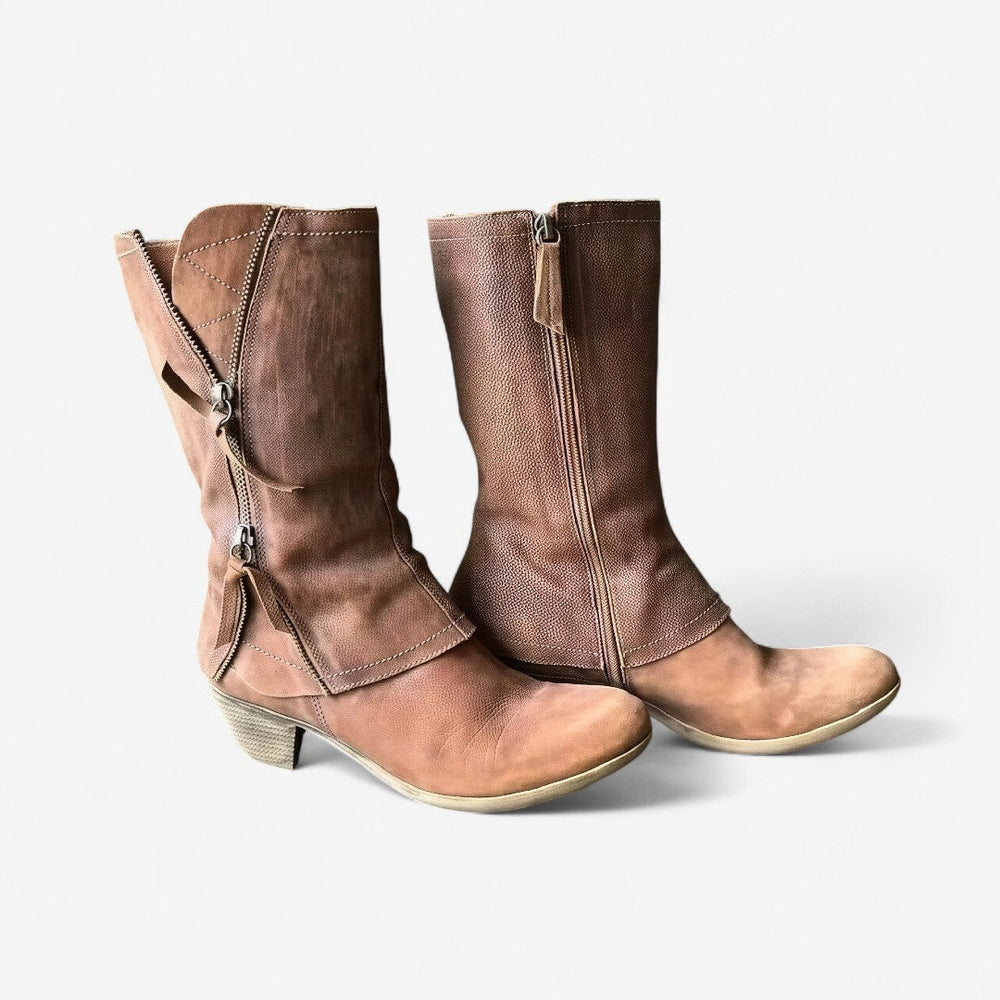 Matilde | Women's Mid Calf Leather Boots Block Heel