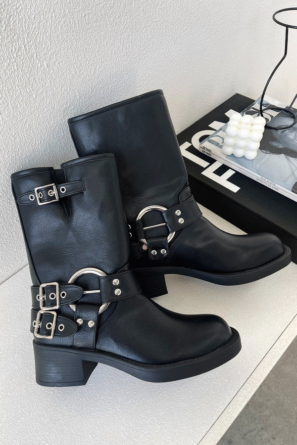 Petra | Women's Buckle Chunky Ankle Boots Leather